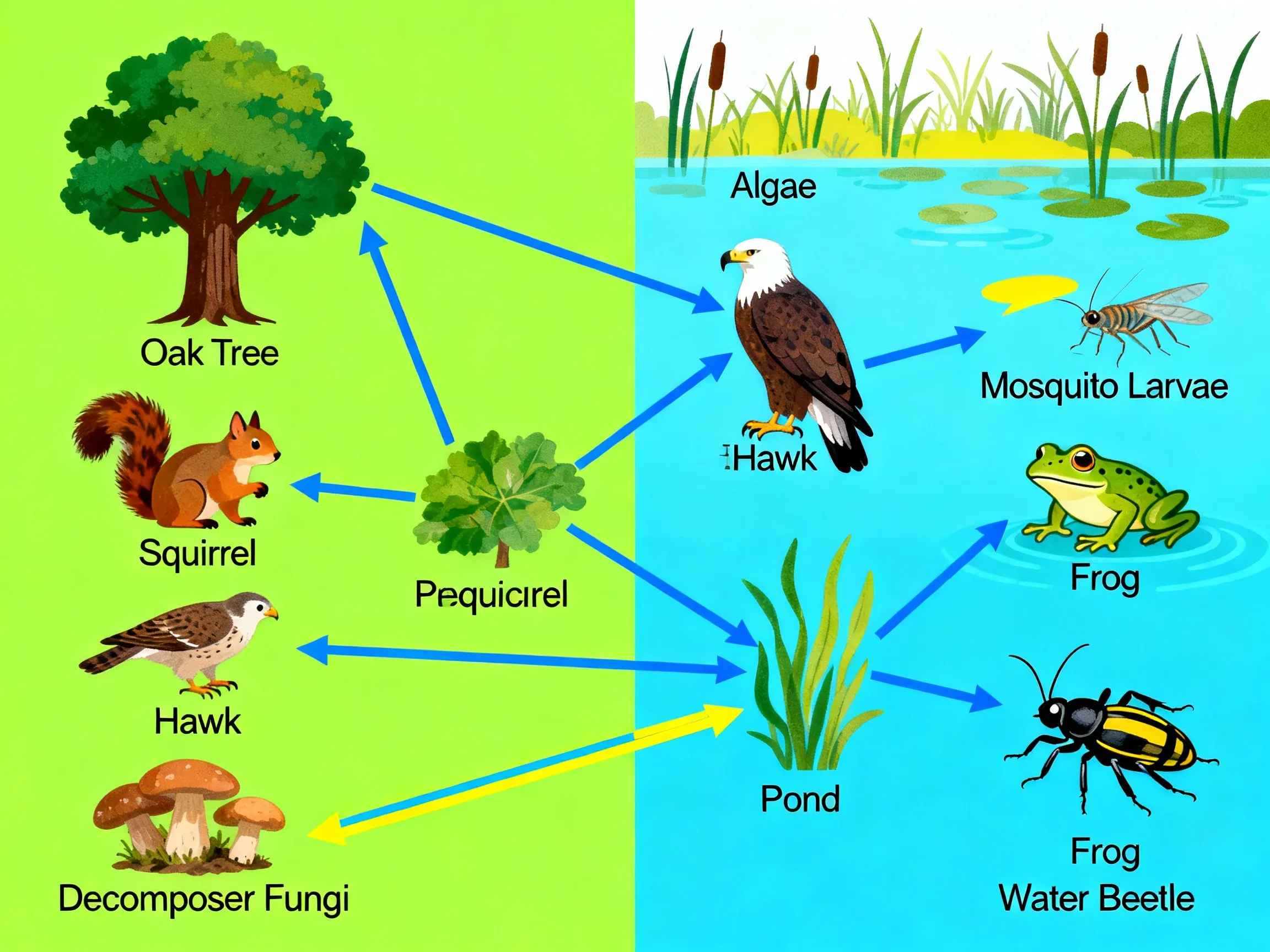 Food web showing interconnected food chains