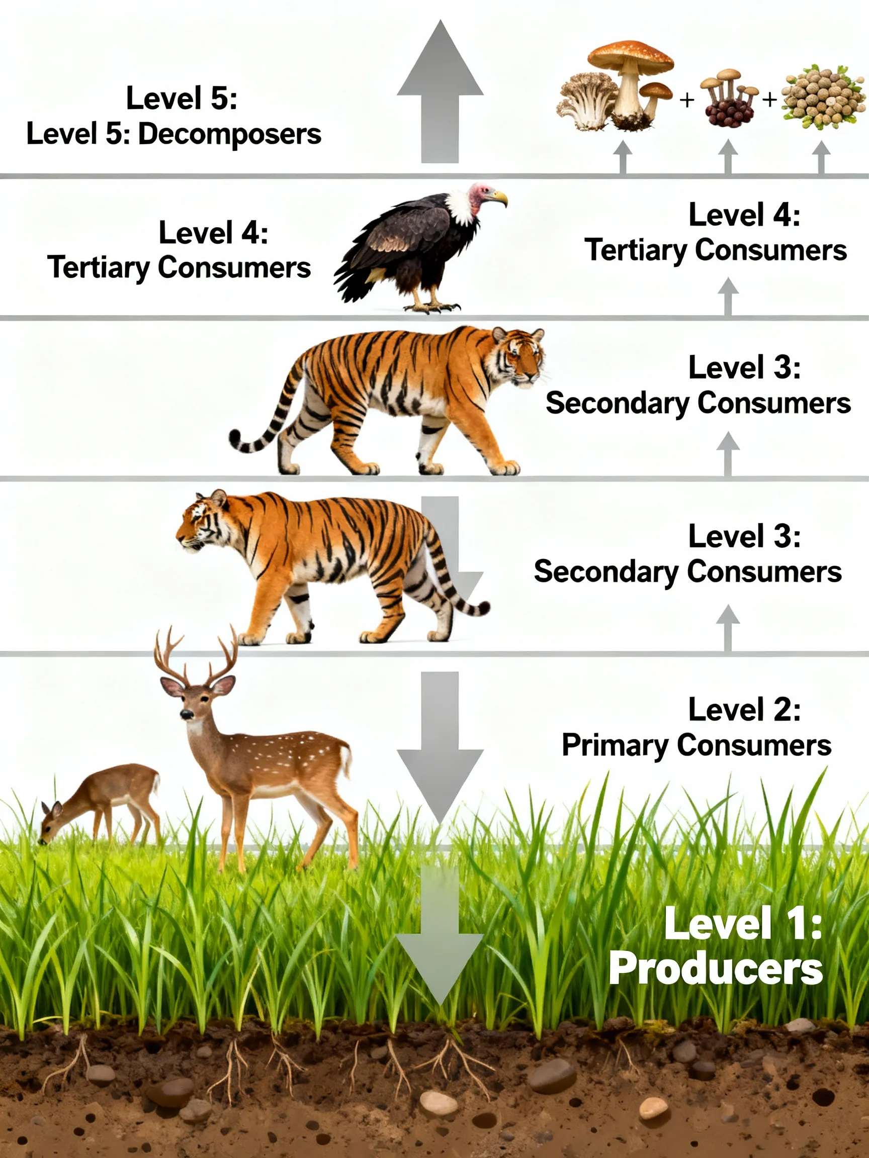 Representation of trophic levels in a food chain