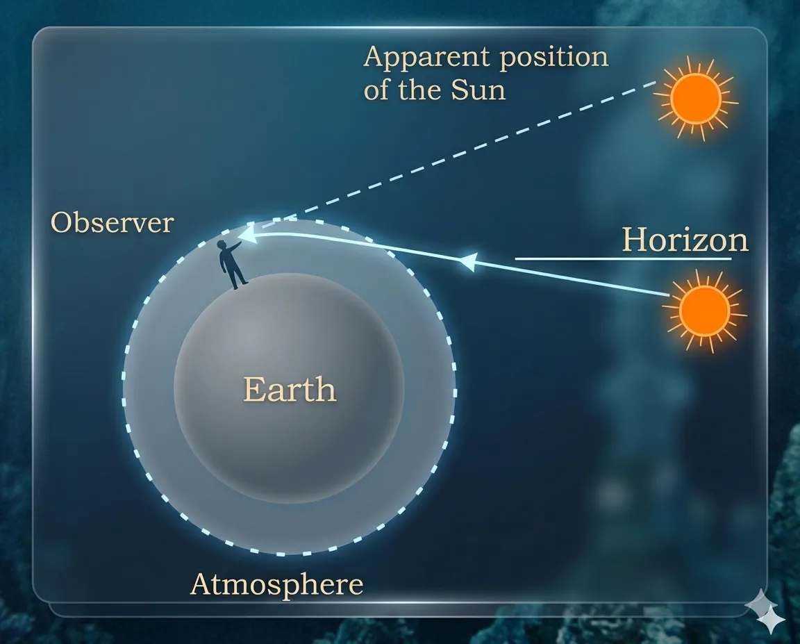 Advanced Sunrise due to Atmospheric Refraction